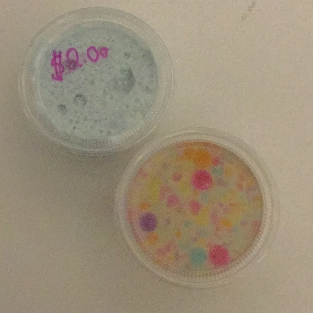 Orby slime and light blue foam slime.